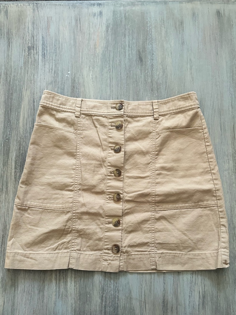 LOFT Outlet Tan Button-Front Mini Skirt